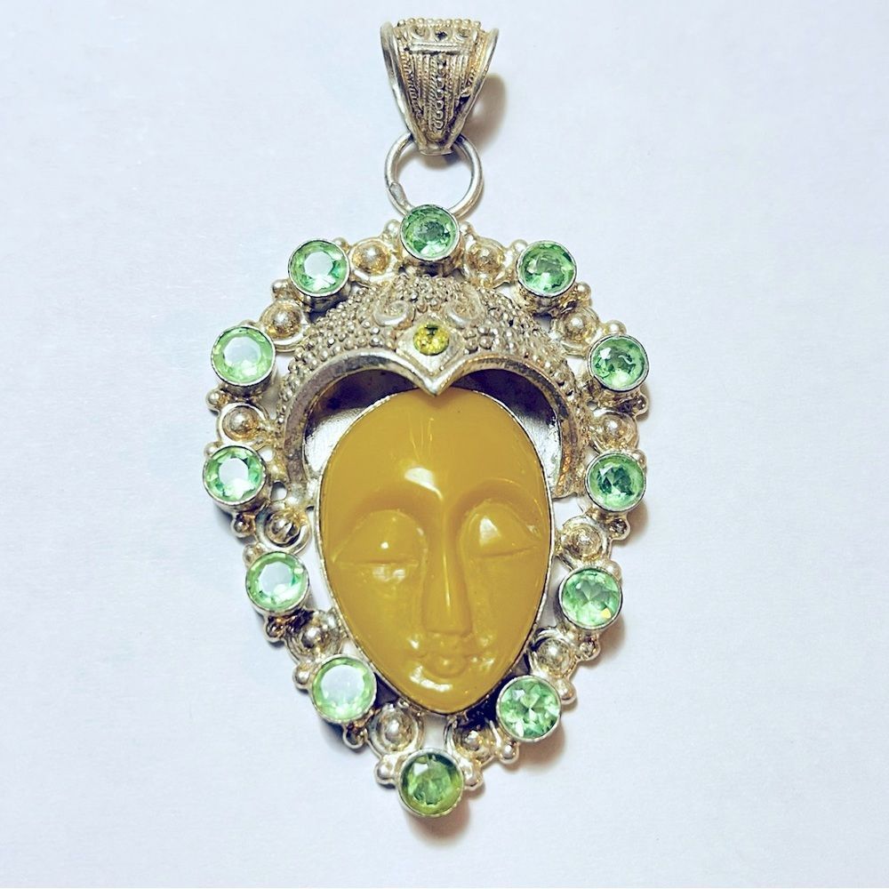 Vintage Art Deco Sterling Silver Sagen Style Goddess Pendant Glass Rhine…